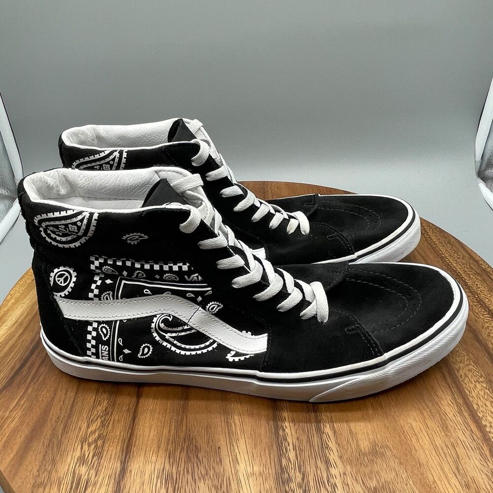 Vans Sk8-Hi Shoes Mens 13 Black Peace Paisley Skate Comfort Hi Top Sneakers